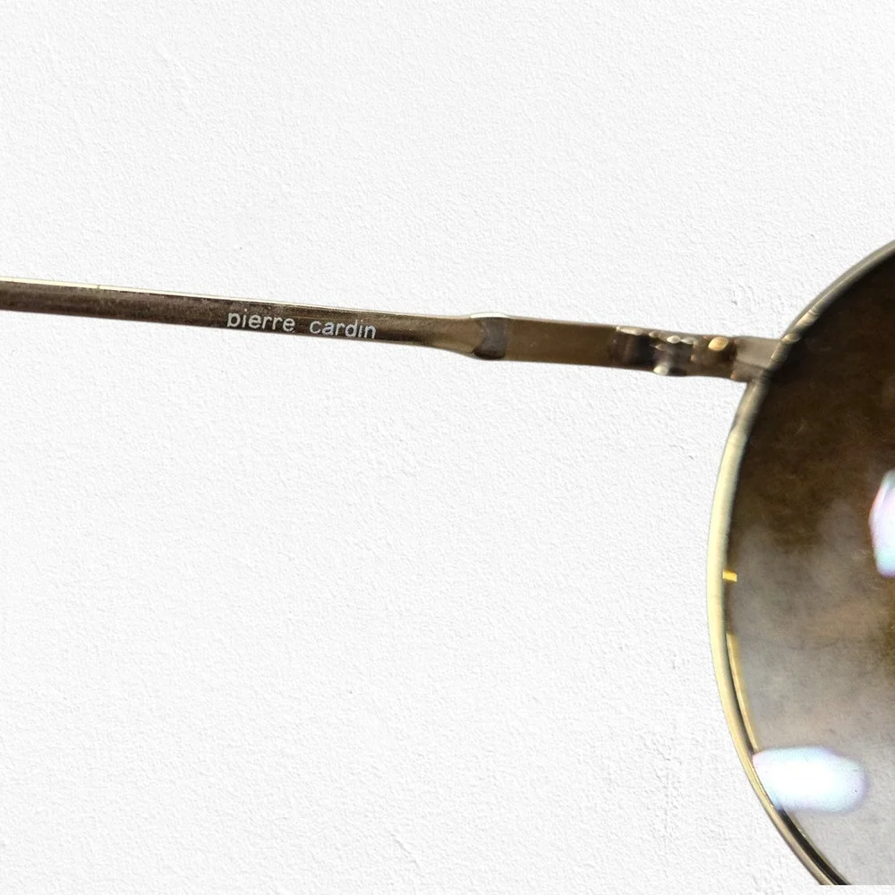 80s Vintage Pierre Cardin Aviator Sunglasses Gold Brown Designer Eyewear w/ Case